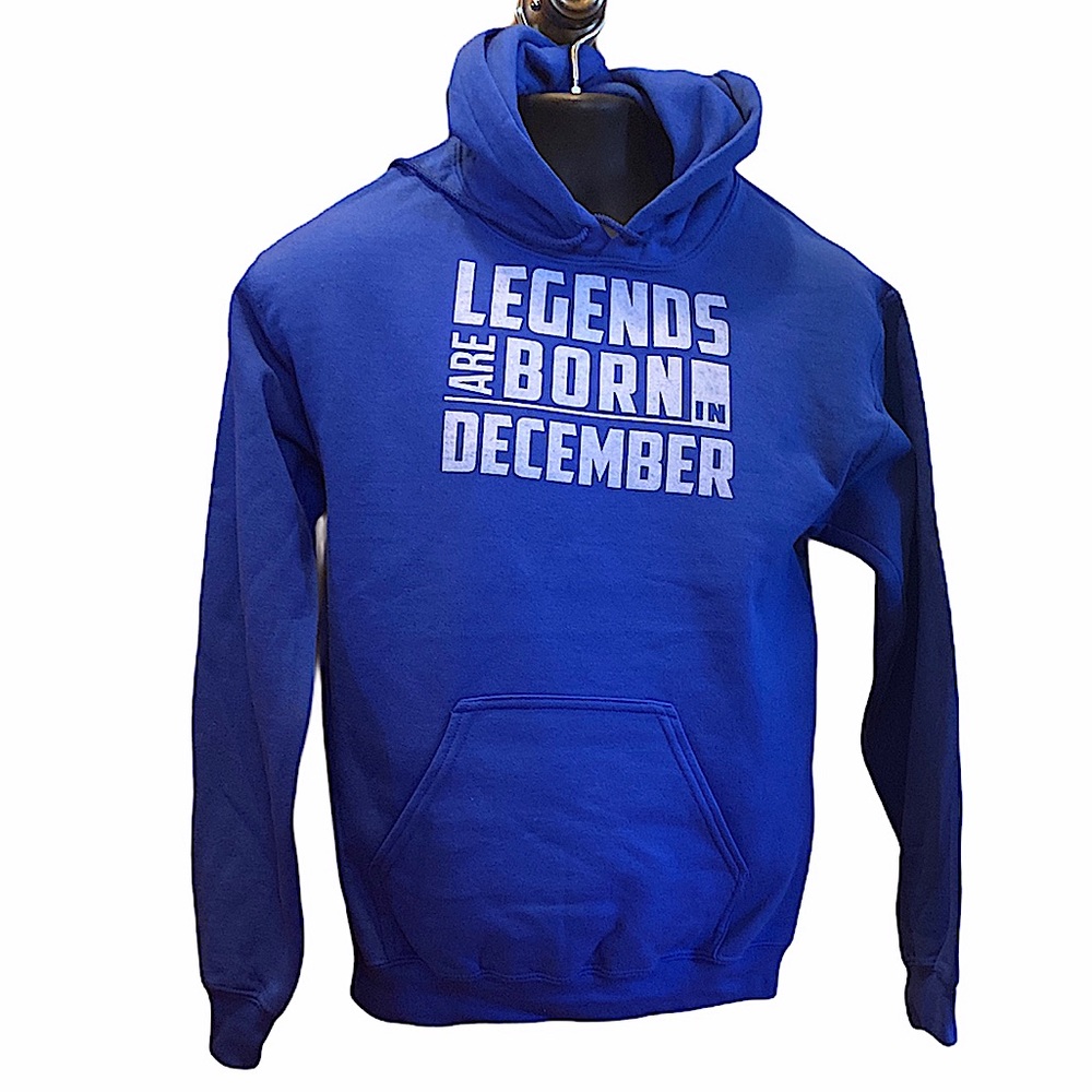 NWOT “Legends are born in December” Blue hoodie
